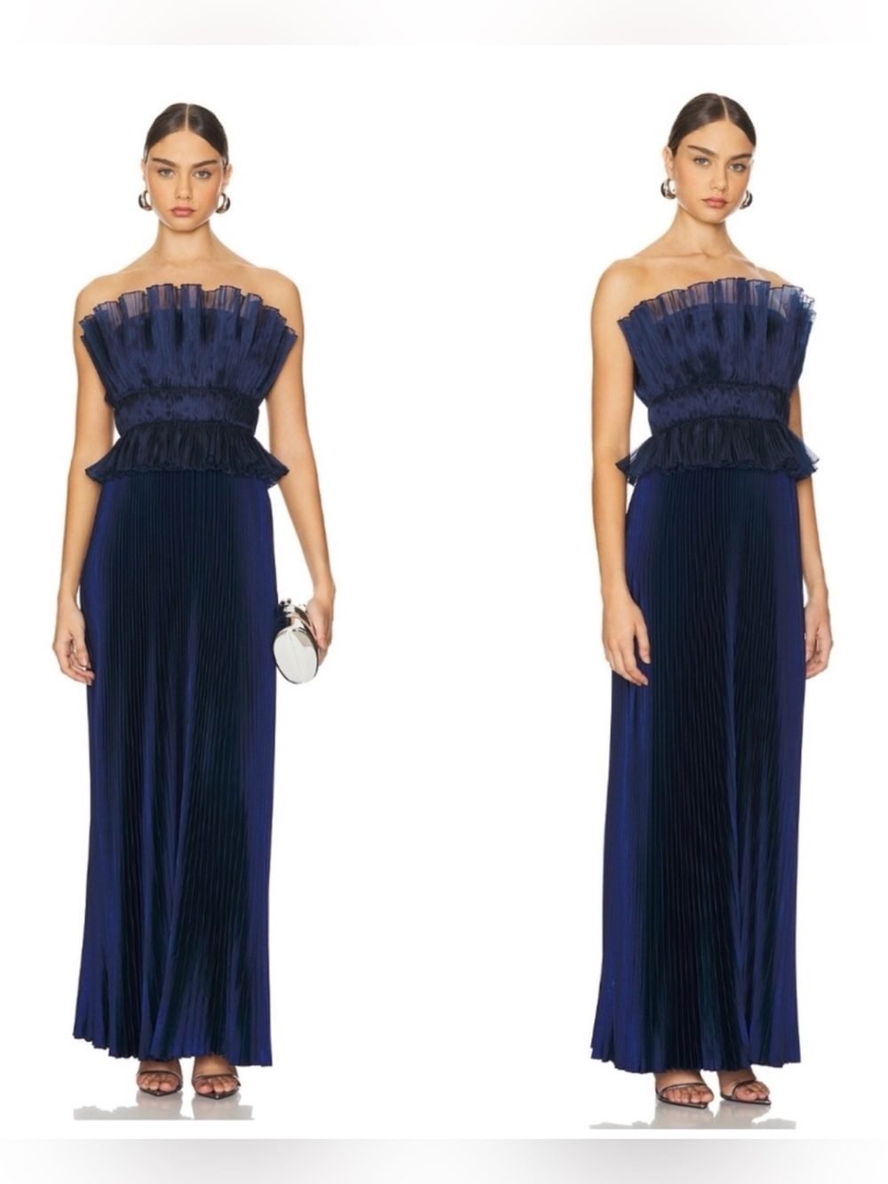 L'IDÉE Masquerade Deep Navy Pleated Strapless Maxi Dress XS NWT Read Description